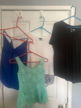 Terra & Sky Black Tee, Royal Blue Cami, Mint Lace Tank, White Tee